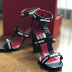 Charles Jordan Strappy Leather Chunky Heels